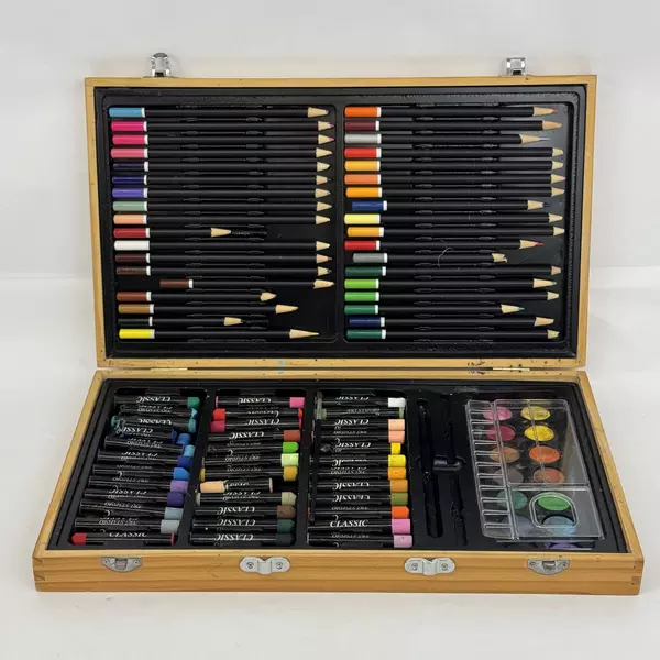 Classic Art Studio Artists Kit with Case And Colored Pencils Crayons Watercolors