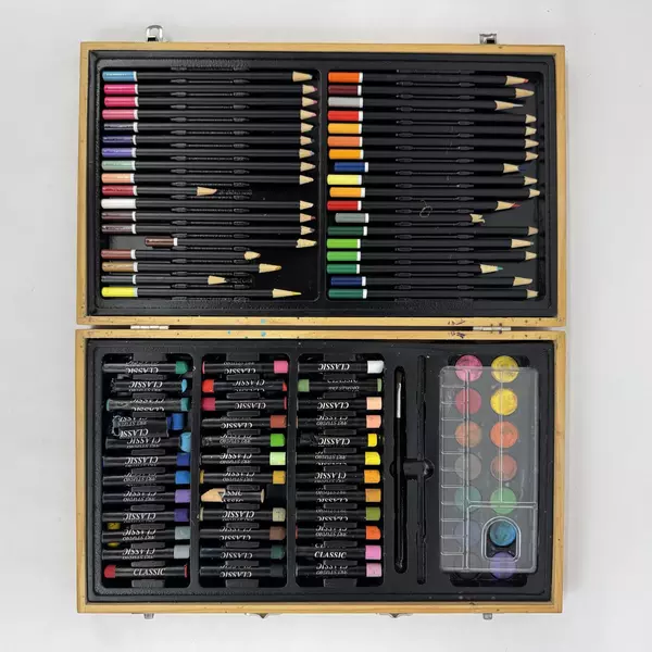 Classic Art Studio Artists Kit with Case And Colored Pencils Crayons Watercolors