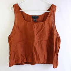 Tahari Burnt Orange Square Neck Cropped 100% Linen Tank Top Women's Size XL