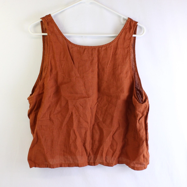 Tahari Burnt Orange Square Neck Cropped 100% Linen Tank Top Women's Size XL