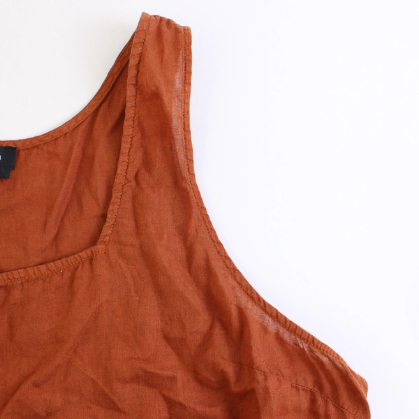 Tahari Burnt Orange Square Neck Cropped 100% Linen Tank Top Women's Size XL