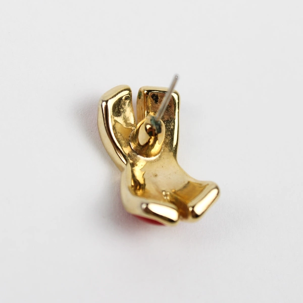 Vintage Pierced Earrings Red Enamel Ribbon X Gold Tone Studs