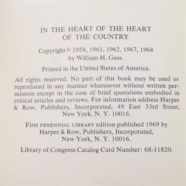 In the Heart of the Heart of the Country William H. Gass 1969 PB Good Condition