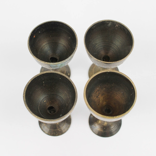 Vintage 4 Ornate Vintage Etched Brass Mini Goblet Stemmed Shot Glass Cup