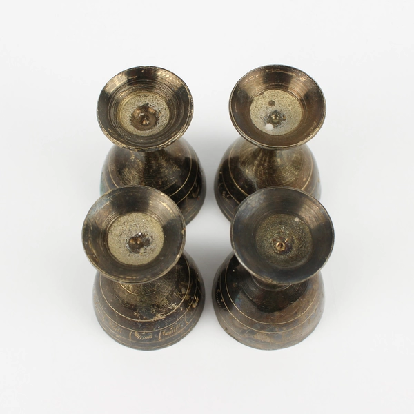 Vintage 4 Ornate Vintage Etched Brass Mini Goblet Stemmed Shot Glass Cup