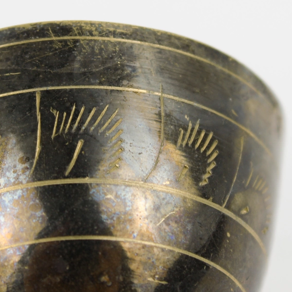 Vintage 4 Ornate Vintage Etched Brass Mini Goblet Stemmed Shot Glass Cup