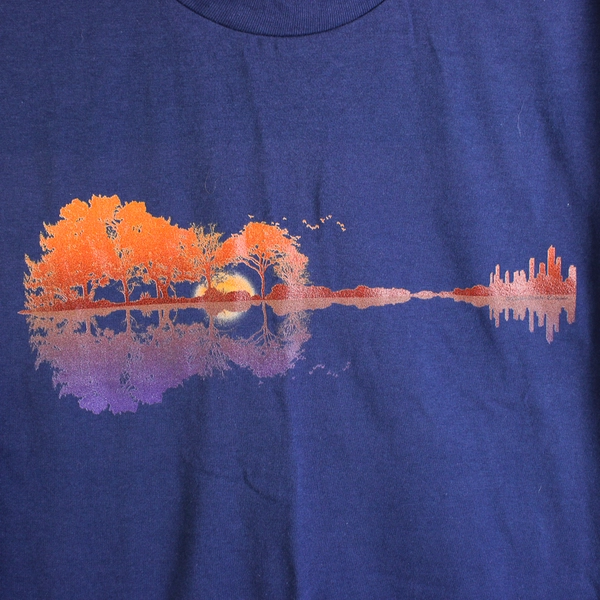 Port & Company Blue Short Sleeve T-Shirt Tree Guitar Print Mens Size S