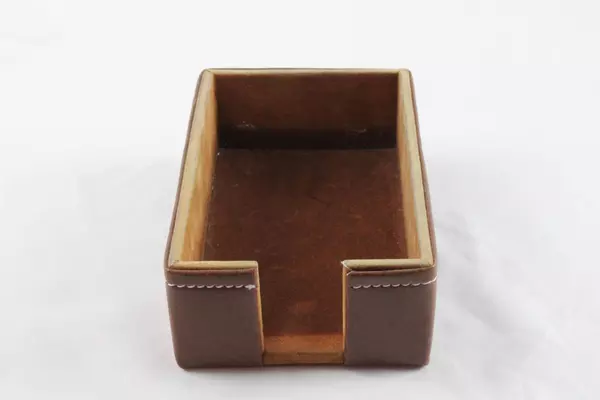 Leather Suede Desk Notecard Organizer Box 3x5.5 Inches Good Condition