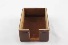 Leather Suede Desk Notecard Organizer Box 3x5.5 Inches Good Condition