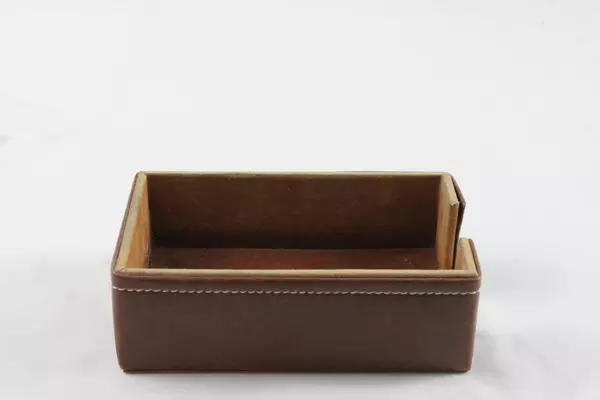 Leather Suede Desk Notecard Organizer Box 3x5.5 Inches Good Condition