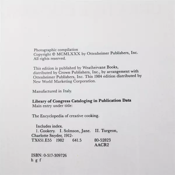 The Encyclopedia of Creative Cooking Charlotte Turgeon 1984 Weathervane Books