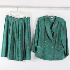 2 Pc VTG Leslie Fay Teal Green Skirt Suit Set Women's Size 18WP