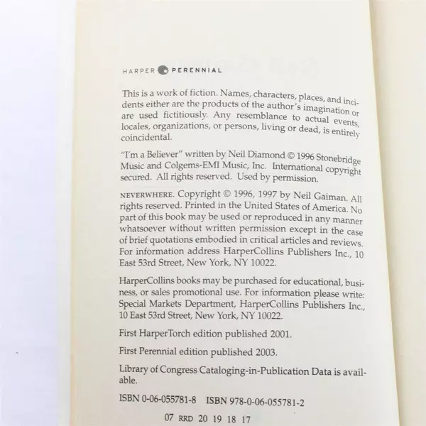 Neverwhere by Neil Gaiman 2003 Paperback Fantasy Novel Fiction