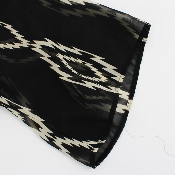 West Kei Women's Black and Off-White Patterned Duster with Fringe One Size