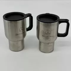 Lot of 2 Stainless Steel Mercedes Benz Travel Mugs