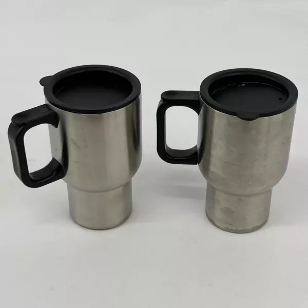 Lot of 2 Stainless Steel Mercedes Benz Travel Mugs
