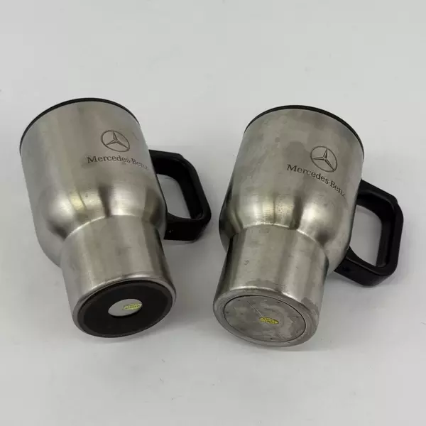 Lot of 2 Stainless Steel Mercedes Benz Travel Mugs