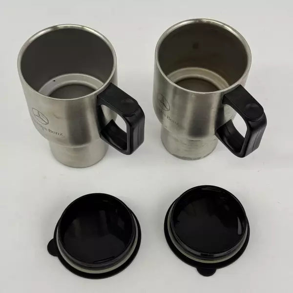 Lot of 2 Stainless Steel Mercedes Benz Travel Mugs