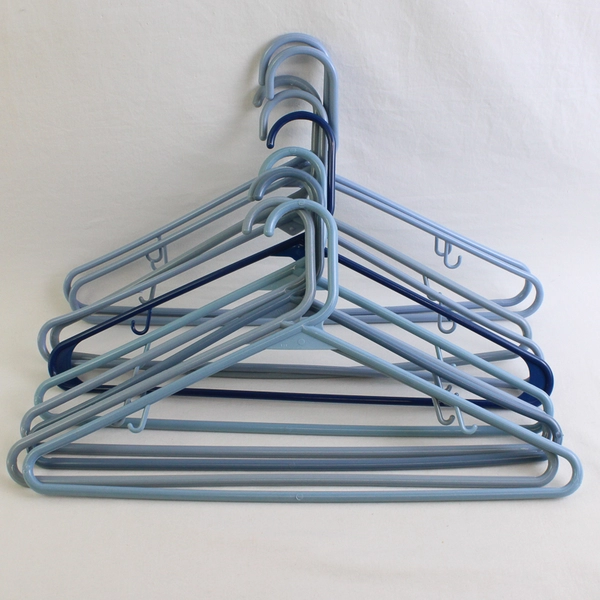 Lot of 10 Blue Opaque Plastic Hooked Clothing Hangers