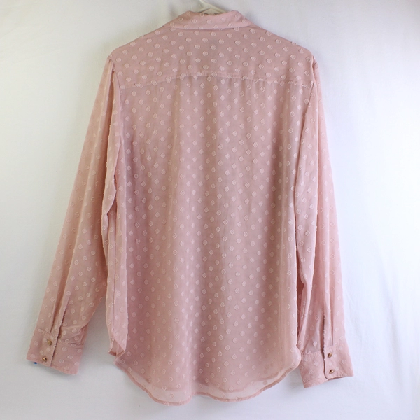 A New Day Sheer Dusty Rose Polka Dot Long-Sleeve Button-Up Women's Size XL