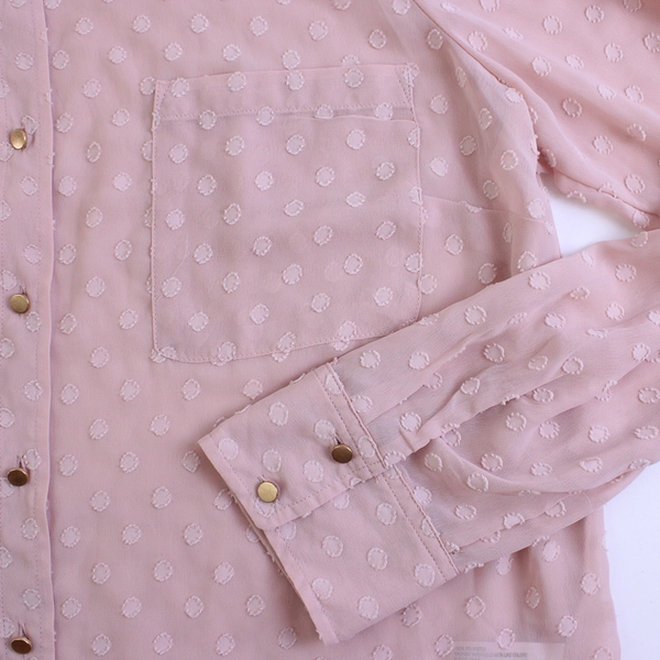 A New Day Sheer Dusty Rose Polka Dot Long-Sleeve Button-Up Women's Size XL