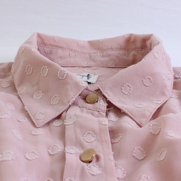 A New Day Sheer Dusty Rose Polka Dot Long-Sleeve Button-Up Women's Size XL