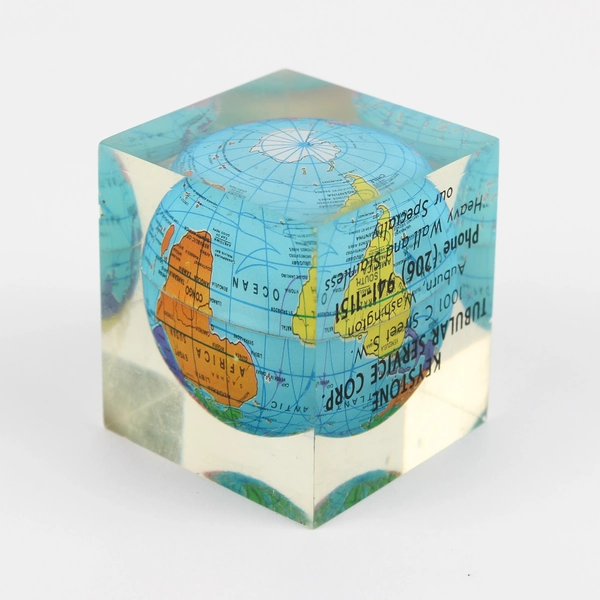 Acrylic Lucite Cube Globe Paperweight 2" Advertising Keystone Tubular Auburn WA