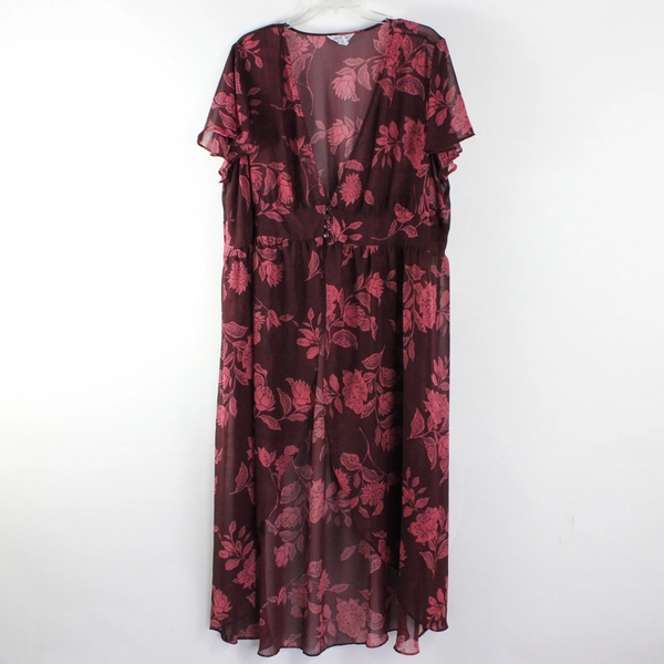 Arizona Jean Co Women's 2X Burgundy Floral Swimsuit Cover Up