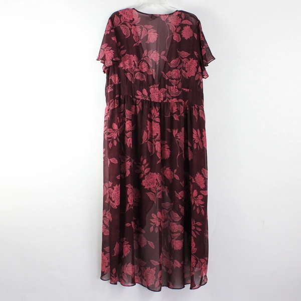 Arizona Jean Co Women's 2X Burgundy Floral Swimsuit Cover Up