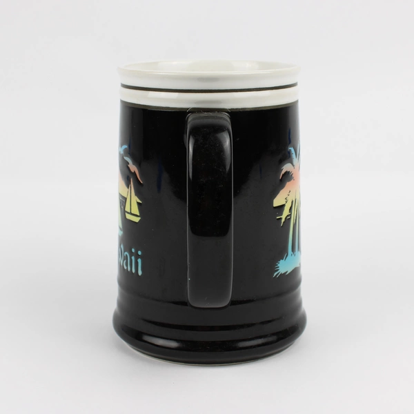 Hawaii Ceramic Beer Stein Black Coffee Mug Palm Trees Ocean Sunset Boats