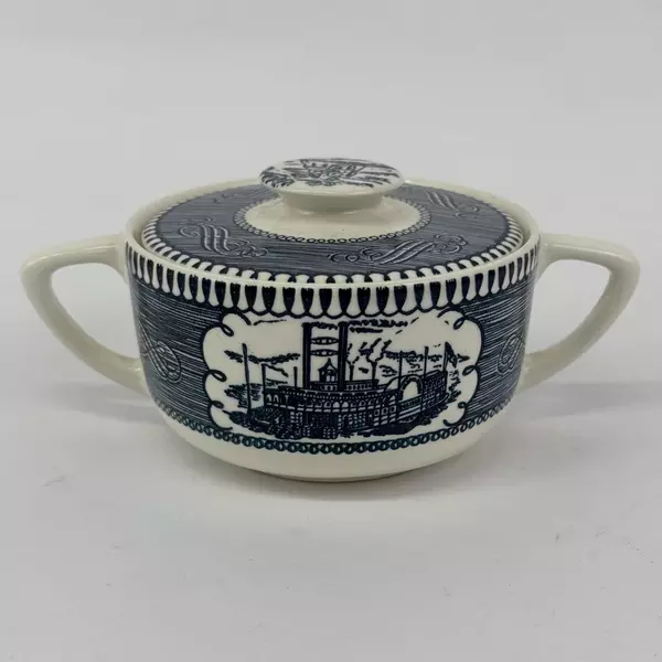Royal China Currier & Ives Steamboat Sugar Bowl And Lid