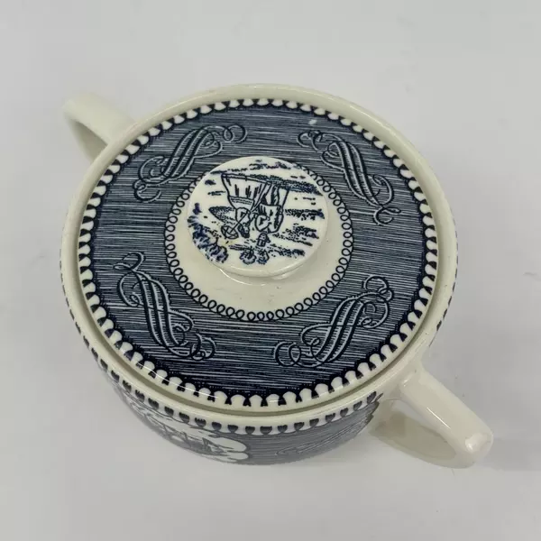 Royal China Currier & Ives Steamboat Sugar Bowl And Lid