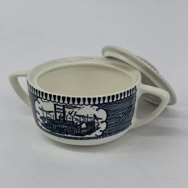 Royal China Currier & Ives Steamboat Sugar Bowl And Lid