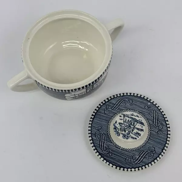Royal China Currier & Ives Steamboat Sugar Bowl And Lid