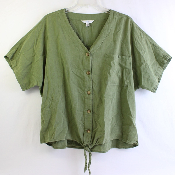 Time And Tru Green Short-Sleeve Button-Up Women's Size XL 16-18