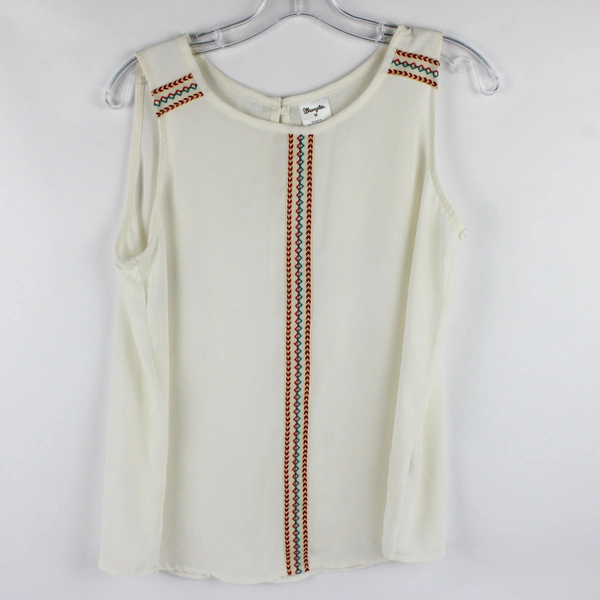 Wrangler Women's M Embroidered Cream Chiffon Tank Top 