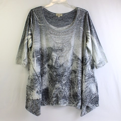 One World Women's 1X Rhinestone Paisley Shirt