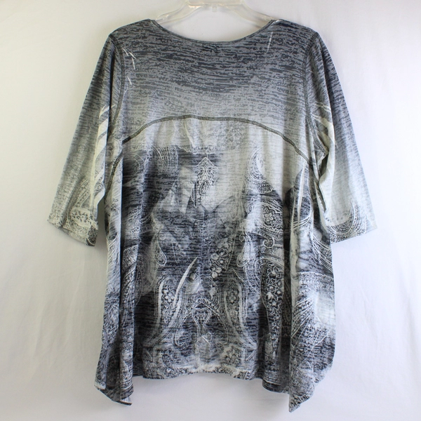 One World Women's 1X Rhinestone Paisley Shirt