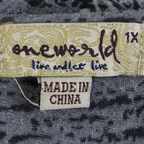 One World Women's 1X Rhinestone Paisley Shirt