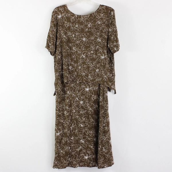 Connected Woman Women's 20W Brown Floral Layered Dress
