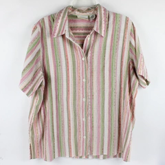 Alfred Dunner Women's 18W Short Sleeved Striped Cotton Button Up Shirt