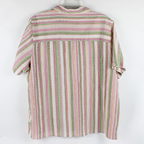 Alfred Dunner Women's 18W Short Sleeved Striped Cotton Button Up Shirt