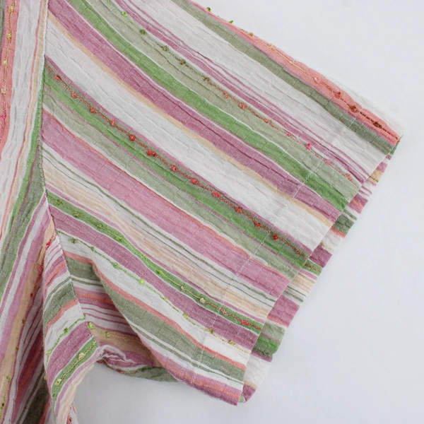 Alfred Dunner Women's 18W Short Sleeved Striped Cotton Button Up Shirt