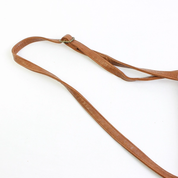 Small Brown Faux Leather Crossbody Purse with Rivets and Tassels on Front