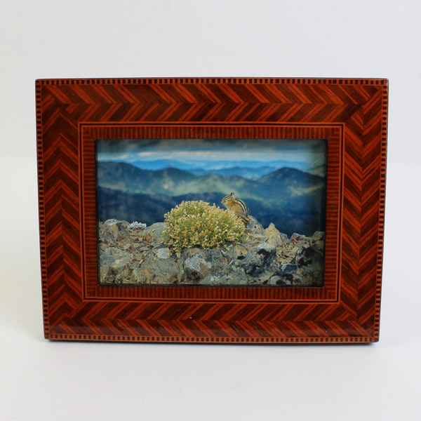 Inlaid Wood Desk Picture Frame (4x6 Photo) Striped Brown Veneer Marquetry