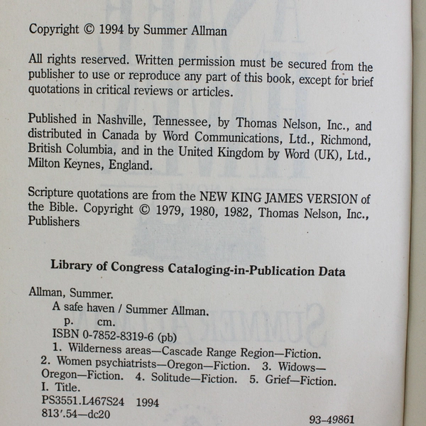 A Safe Haven A Novel by Summer Allman Contemporary Fiction Book 1994