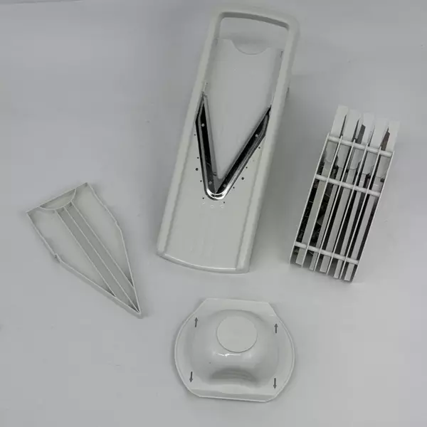White Plastic Kitchen Mandolin With 3 V Blades 4 Inserts Storage Rack