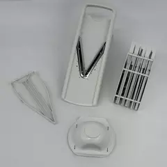 White Plastic Kitchen Mandolin With 3 V Blades 4 Inserts Storage Rack