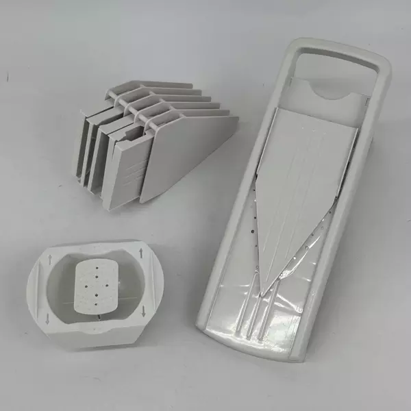 White Plastic Kitchen Mandolin With 3 V Blades 4 Inserts Storage Rack