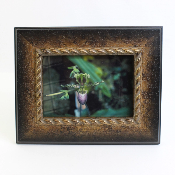 Heavy Embossed Metallic-Looking Finish Wood Frame Lily Print Holds 8 x 10"